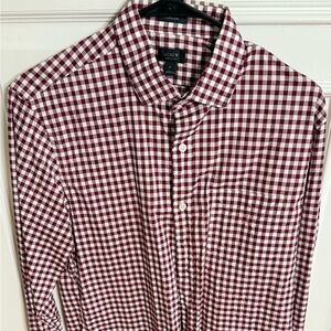 J. Crew Men's Burgundy and White Checkered Shirt
